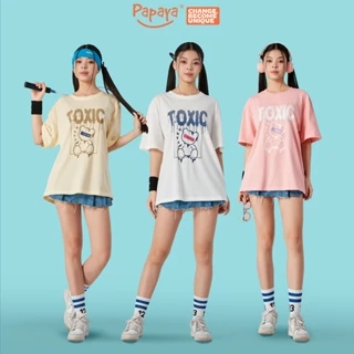 Áo Thun Tay Lỡ bé gái Papaya Form Rộng Cotton Phông Nam Oversize Local Brand từ 40 đến 65Kg