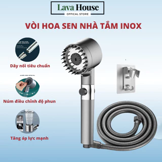 Vòi Hoa Sen, Vòi Nhà Tắm Tăng Áp Lực Nước Chất Liệu Mạ Inox Chống Gỉ Tay Cầm Đen Nhám 4 Chế Độ Xả Nước Dây 1,5m