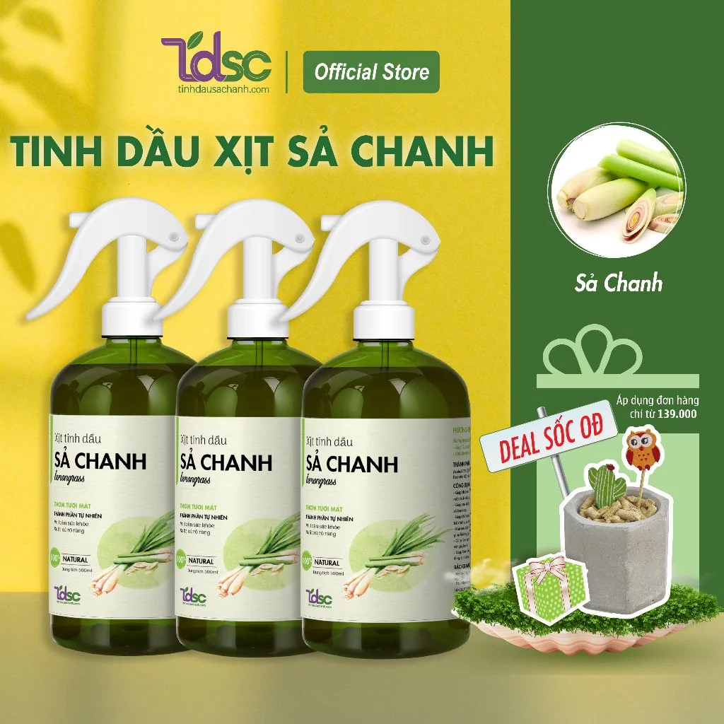 Chai Xịt Tinh Dầu Sả Chanh Nguyên Chất Thơm Phòng Đuổi Muỗi TINHDAUSACHANH 100/500ml Tinh Dầu Sả Xịt Phòng Khử Mùi