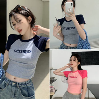 Áo Thun Babytee Ngắn Tay Hàn Quốc Retro, Áo Thun Ôm Phối Màu Crotop Nữ Siêu Cá Tính - Misu Studio