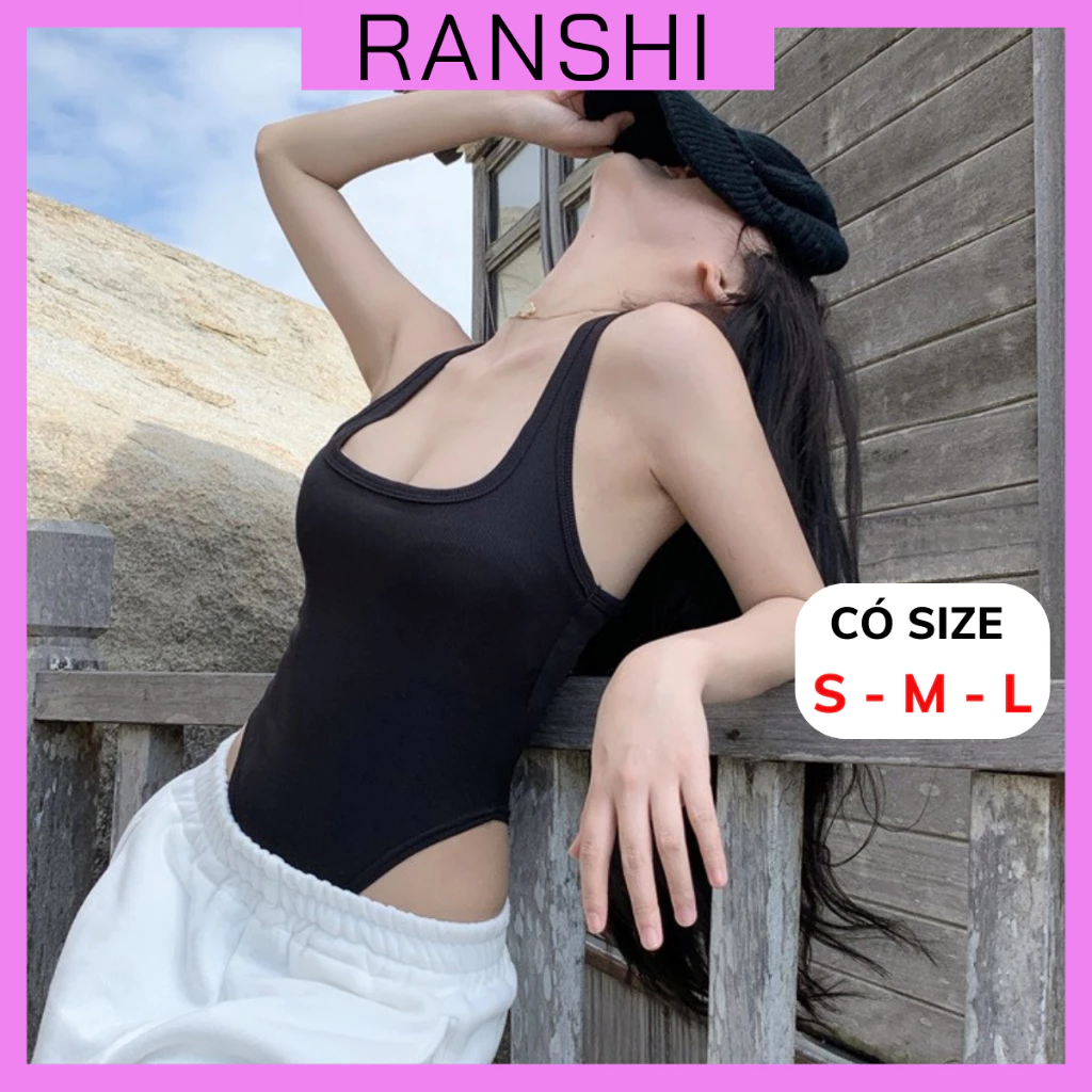 (CÓ MÚT) Áo Bodysuit Ba Lỗ RANSHI Thiết Kế Hở Ngực Khoét Eo Vừa Tôn Body Chất Thun Tăm Lạnh Thoáng Mát - RBS036