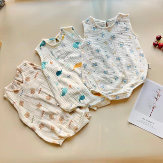 Body sát nách xô muslin mềm mát cho bé 0-18 tháng