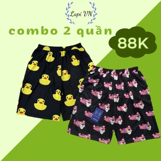 COMBO 2 Quần Short Hoạt Hình,  Quần Vịt Đen Kết Hợp Mã CB201 -Lapi VN ,FREESIZE đến 65kg, Nam Nữ Đều Mặc Được