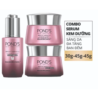 Combo Serum Dưỡng Sáng Mờ Thâm 3D Glow và Kem Dưỡng Ẩm Ngày Đêm Pond's Bright Beauty 30G & 45G x2