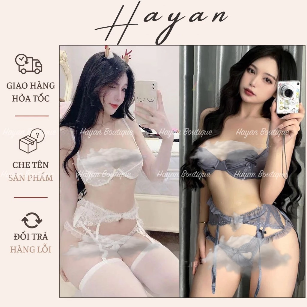 HT278 Set nội y, Linger cosplay sexy, bộ đồ lót lọt khe kèm dây đai kẹp tất sang chảnh HT278