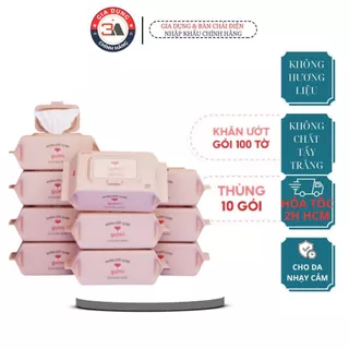 (HỎA TỐC HCM)Thùng 10 gói khăn ướt Gumi không cồn không parabens cao cấp dành cho em bé, phù hợp mọi làn da nhạy cảm