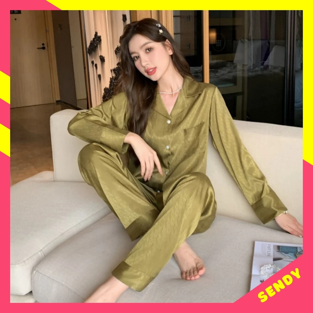 Đồ Bộ Nữ - Đồ Mặc Nhà Dài Tay Vải Pijama Lụa Nhiều Màu Trơn Họa Lụa Xước Sang Trọng DDLP34