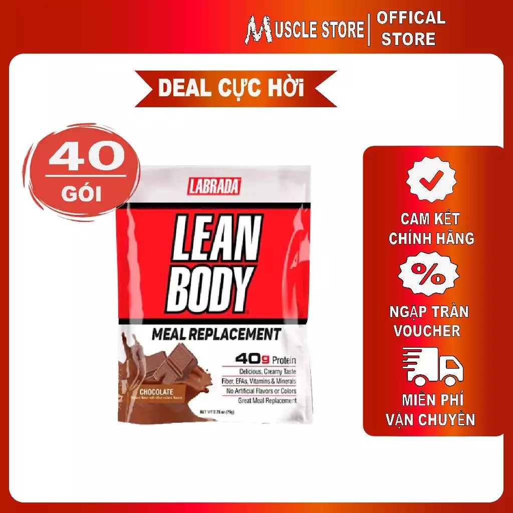 Labrada Lean Body (Set 40Gói), Sữa Thay Thế Bữa Ăn, 40g Whey Protein, Tinh Bột & Chất Xơ, 22 Vitamin Khoáng Chất