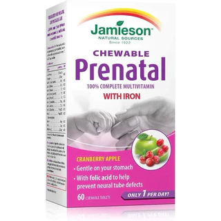 (Bill Canada) Viên nhai bổ sung sắt, iốt và axit folic cho mẹ bầu - JAMIESON Prenatal Chewable Multivitamins 60tabs