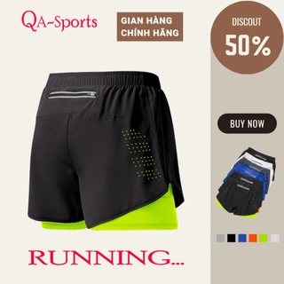 Quần chạy bộ Nam, Nữ 2 lớp QA- Sports, quần SHORT tập gym thể thao thoáng khi, có túi khóa sau đựng điện thoại