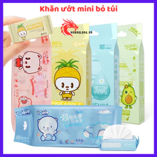 Khăn ướt mini bỏ túi, khăn ướt cho bé set 8 gói nhỏ 64 khăn, khăn lau ướt tiện lợi mang theo không chứa cồn.