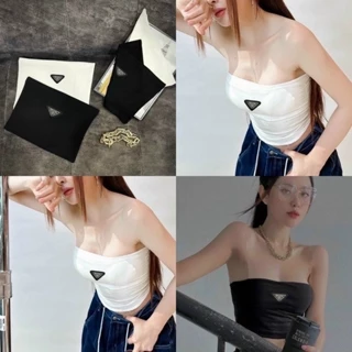 [CÓ SẴN] Áo quây ngực Logo Prada co giãn tôn dáng - Áo ống croptop sang chảnh