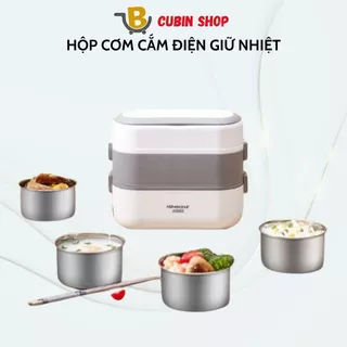 Hộp cơm cắm điện 2 tầng 4 ngăn inox giữ nhiệt hâm đóng và tự nấu chín thức ăn, Cà Men Đựng Cơm Đi Làm