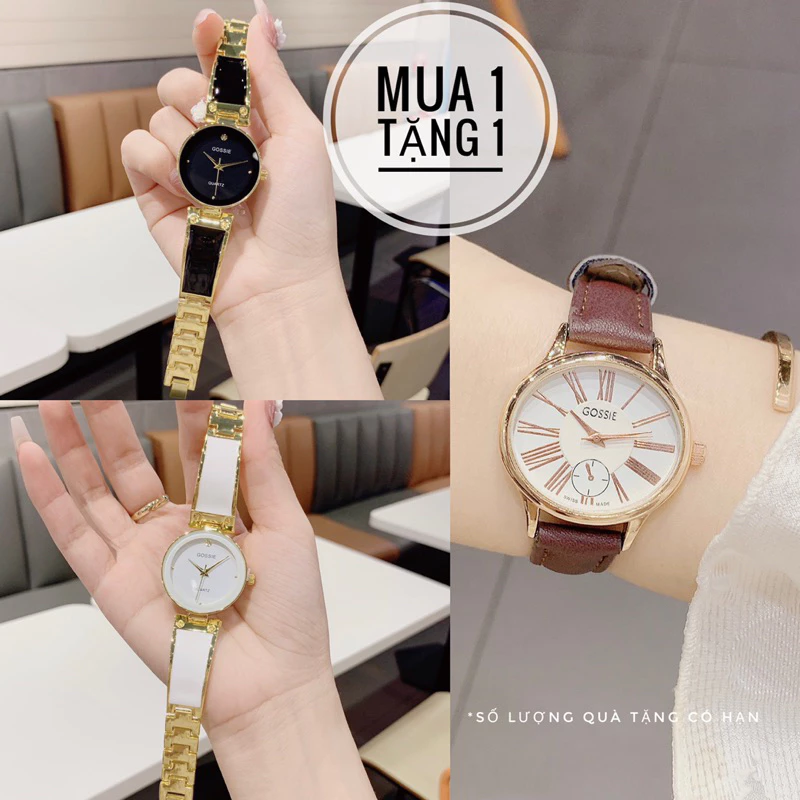 COMBO MUA 1 TẶNG 1] Mua 1 Đồng Hồ GS Lắc Ceramic Tặng 1 Đồng Hồ GS Nâu Dây Da Mềm Mại