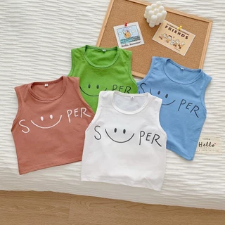 Áo Sát Nách Cho Bé SUPER Hình Mặt Cười Cute Chất Cotton Thun Thoáng Mát, Áo Ba Lỗ Cho Bé Từ 7-27kg