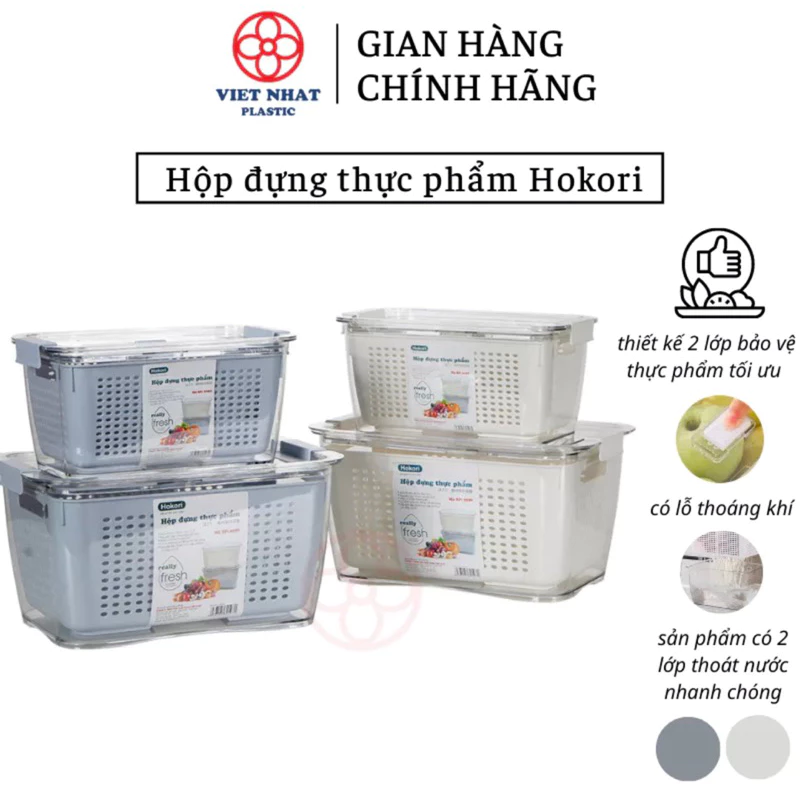 [Chính hãng Việt Nhật] Bộ 2 hộp nhựa đựng thực phẩm cao cấp kiêm rổ Hokori - sang trọng, siêu bền