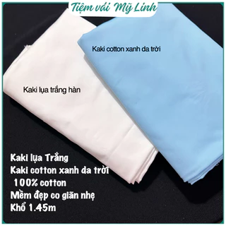 Vải kaki lụa Trắng hàn 100% cotton co giãn mềm đẹp khổ 1.45m may quần vest váy,…. Tiệm vải Mỹ Linh