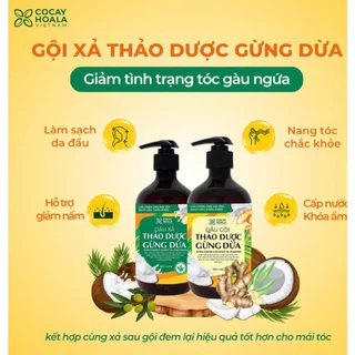 Dầu gội hữu cơ sạch gàu ngứa Gừng Dừa Cỏ Cây Hoa Lá làm mềm mượt tóc, giảm rụng tóc, phục hồi hư tổn dung tích 440g/chai