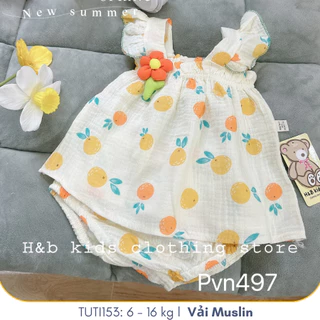 Đồ bộ Muslin cho bé gái kết hợp nhiều hoạ tiết đáng yêu, Đồ bộ mặc nhà cho bé, TUTI BABY153