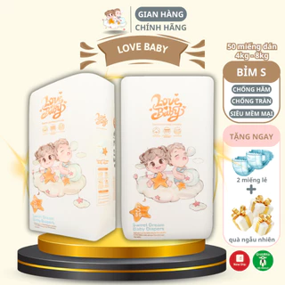 Tã Bỉm Dán size S 50 miếng hữu cơ Pinkdream Lovebaby mỏng nhẹ thoáng khí siêu thấm hút cho bé từ 4-8kg