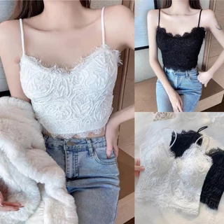 Áo Bra Ren Hoa Mềm Mại , Áo Lót Hai Dây Ren Màu Trắng Đen Dáng Croptop Cho Nữ Hàng Cao Cấp