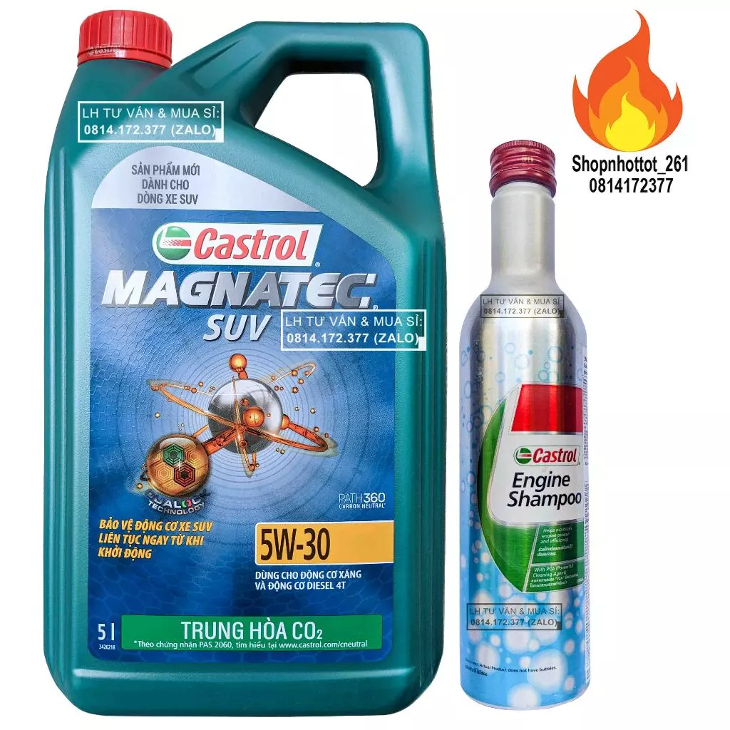 Combo Dầu nhớt tổng hợp toàn phần Ô-tô Castrol Magnatec SUV 5w30 (5L) + Phụ gia súc động cơ Castrol