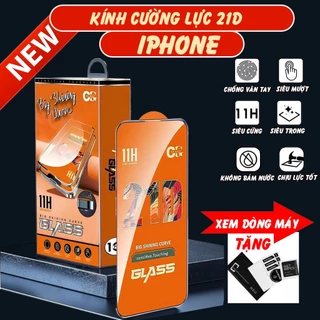 Cường lực 21D iphone 15promax/15/15pro/14/14promax/13/12/11/1x/xs/xs max/6plus/7plus/8plus FULL MÀN ,màu đen