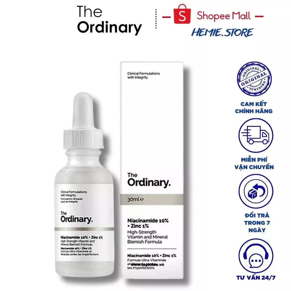 Tinh Chất The Ordinary Niacinamide 10% + Zinc 1% giảm mụn, mờ thâm, thu nhỏ lỗ chân lông