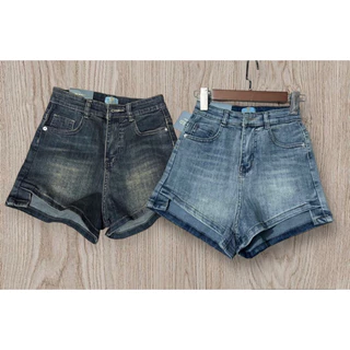 Quần short jean co dãn form ôm cạp cao lai xéo - ALH03