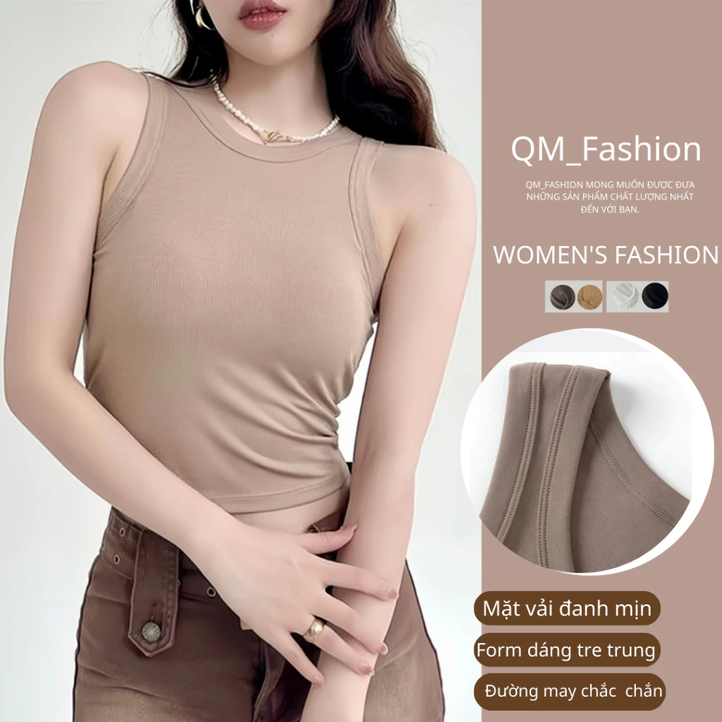 Áo ba lỗ nữ croptop sát nách, áo 2 dây kiểu ôm body tank top chất cotton co giãn bốn chiều mặt vải đanh mịn, phối kiểu..