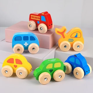 Đồ chơi ô tô trẻ em trái cây bằng gỗ. Mô hình ô tô gỗ mini nhiều màu sắc. Đồ chơi giáo dục sớm cho trẻ Montessori