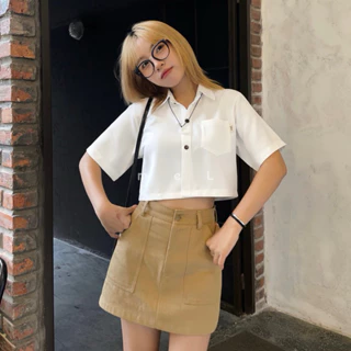 ÁO SƠMI CROP TAY NGẮN ULZZANG KIỂU HÀN (có bigsize)