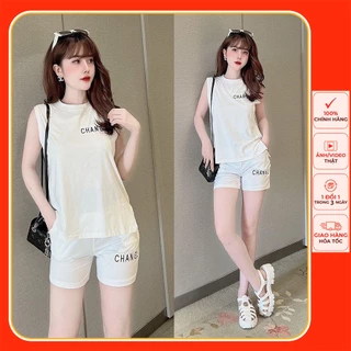 Bộ  short cotton sát nách Logo CH.A.NELL cao cấp siêu mát mịn - SANG XỊN { Phong cách NHẬT-HÀN QUỐC}