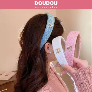 Băng đô cài tóc Doudou Bờm tóc nữ hàng thiết kế chất liệu dạ tweed cao cấp phong cách Hàn Quốc cổ điển thời trang FG039