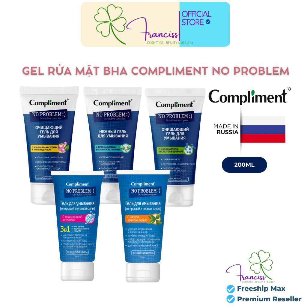 Gel Rửa Mặt BHA Compliment No Problem Làm Sạch Sâu, Ngừa Mụn 200mL