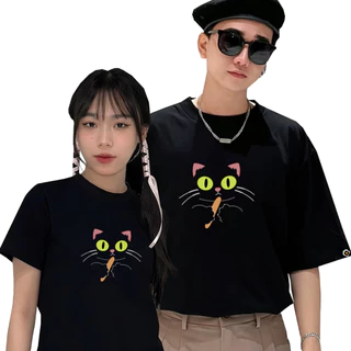 Baby Tee Unisex Couple Áo Thun Cặp Đôi Local Brand TNC Kiểu Phông Nam Nữ Đen Bạn Thân Mèo Dễ Thương In "Con Meo" 230GSM