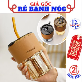 Cốc Thủy Tinh Bọc Da Kèm Ống Hút Chịu Nhiệt Cao 450ML - Ly Thủy Tinh Uống Trà Cà Phê , Cốc Ăn Sữa Chưa - Cốc Uống Nước