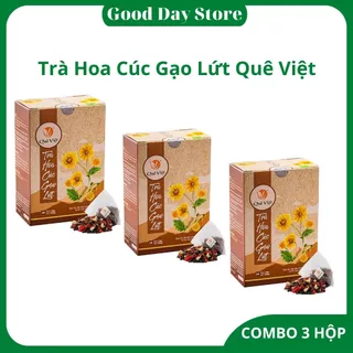 COMBO 3 HỘP Trà hoa cúc gạo lứt Quê Việt thanh nhiệt hỗ trợ giảm cân ,ngủ ngon, điều hoà huyết áp,mát gan tốt cho thận