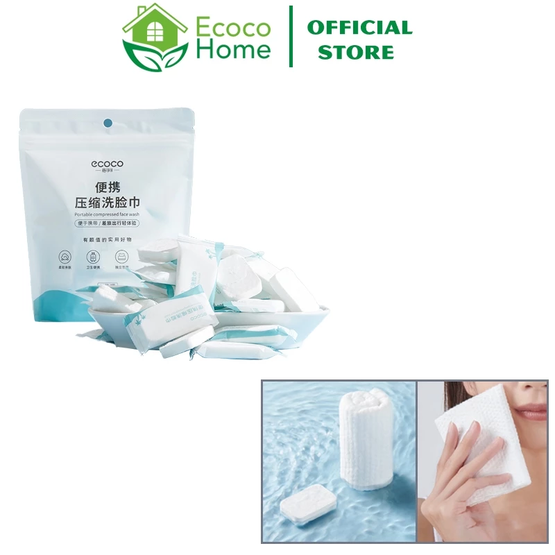 Khăn Mặt Nén Du Lịch ECOCO Dùng Một Lần Thấm Nước Tốt Tiện Lợi Túi 15 Viên E23165