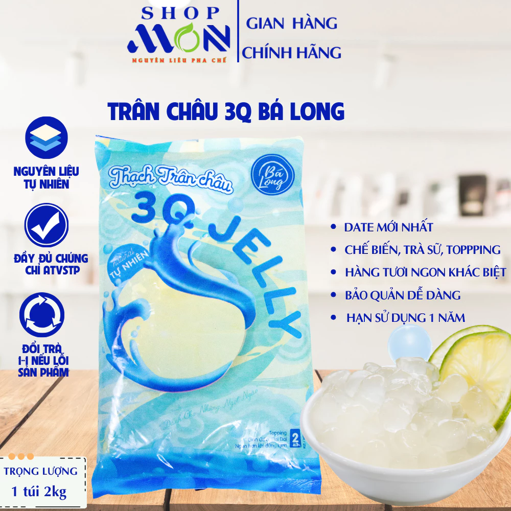 Trân châu trắng 3Q Bá Long dai giòn hạt to ăn liền gói 2kg