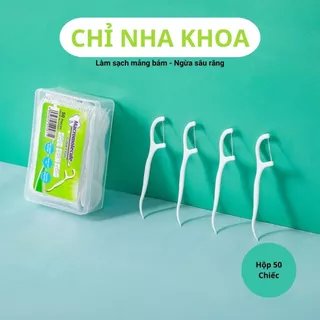 Tăm chỉ nha khoa, chỉ nha khoa chính hãng hộp 50 chiếc, tăm chỉ nha khoa tiệt trùng vệ sinh làm sạch mảng bám kẽ răng