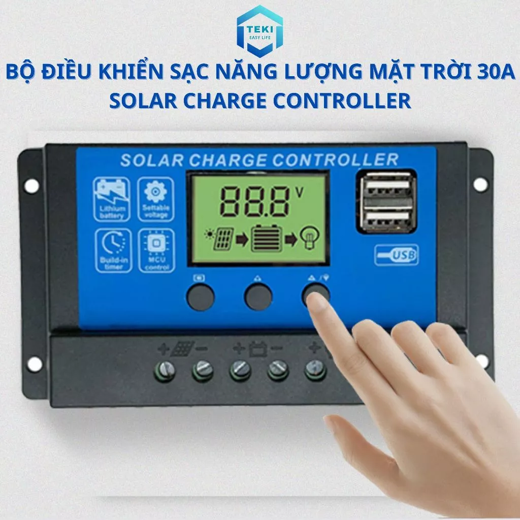 Điều Khiển Sạc Năng Lượng Mặt Trời TEKI PWM 30A 12V 24V Solar Charge Controller
