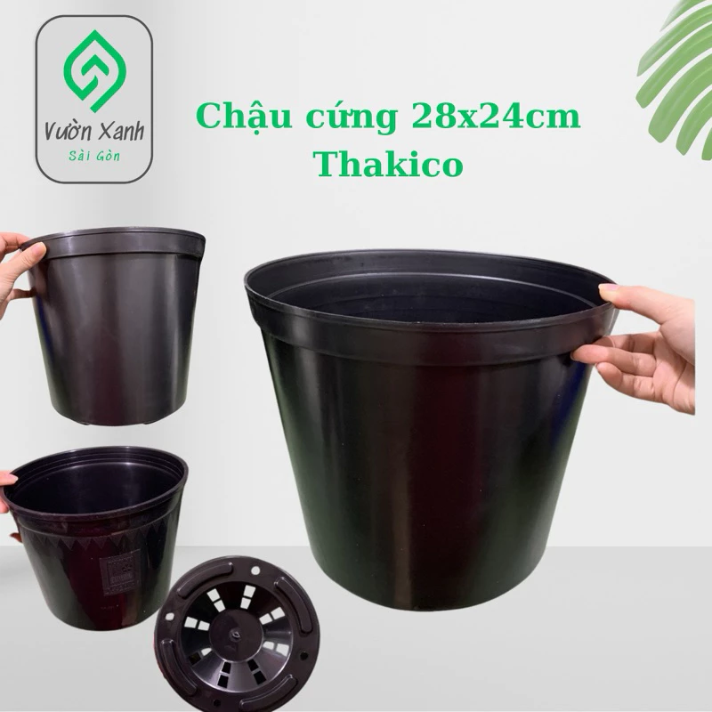 Chậu nhựa cứng 28x24 (cm) Đen ! Chậu Thakico !