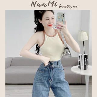 Áo ba lỗ NaaMi form dáng dài có hoạ tiết phối viền tôn áo chất thun cotton siêu mềm mịn co giãn màu sắc đơn giản