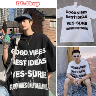 Áo thun in nổi GOOD VIBES Mùa Hè Nữ Nam tay ngắn form rộng Unisex chất xốp mè thoáng mát dễ phối quần mặc nhà đi chơi