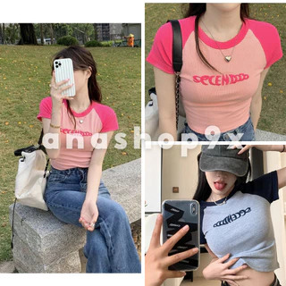 Áo croptop nữ mix hai màu , Áo thun SECE cộc tay ôm body phong cách Ulzzang Hàn Quốc  Anashop9x