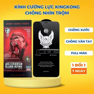 Kính cường lực Kingkong chống nhìn trộm iphone  4D full màn hình 7Plus/8Plus/X/Xs Max/11 Pro Max/12 Pro Max/13/13 Pro/14