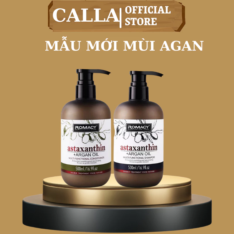 Dầu Gội Xả Dưỡng Sinh ROMACY ASTAXANTHIN ARGAN OIL Phục Hồi Chống Lão Hóa Tóc Và Da Đầu Siêu Mềm Mượt 500ml * 2