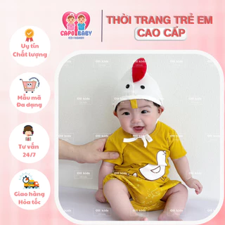 Bộ rip QC 3 chi tiết kèm mũ hình gà con cho bé trai, bé gái 4-12kg[SH68]