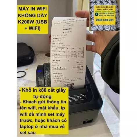 Máy in hóa đơn Wifi Xprinter K200W kết nối không dây, in bình luận livestream tpos, in hoá đơn bán hàng